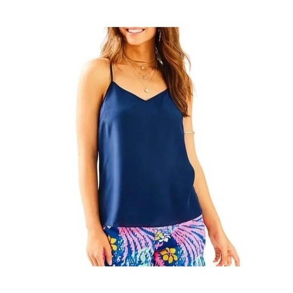 Lilly Pulitzer Tops - Lilly Pulitzer Cami Tank Top Womens Size S Navy Blue V-Neck Adjustable
